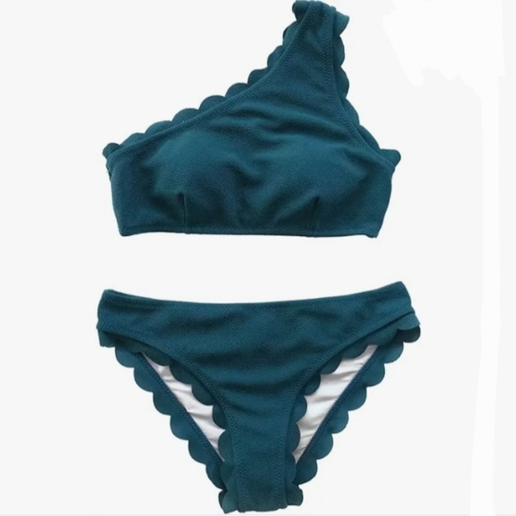 NWT CUPSHE Teal Scalloped Edge One Shoulder Bikini - Picture 16 of 16